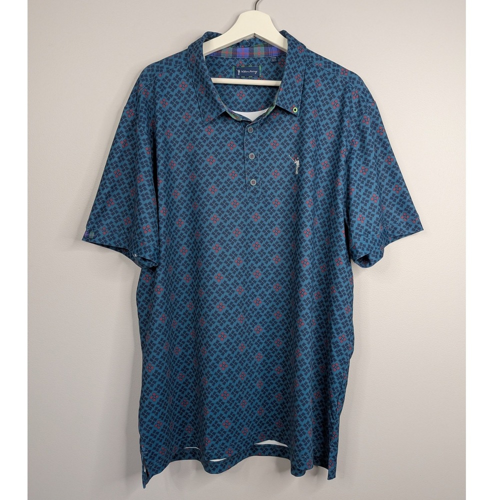 William Murray Golf Polo Men XL Blue Excellent Geometric Print Short Sleeve